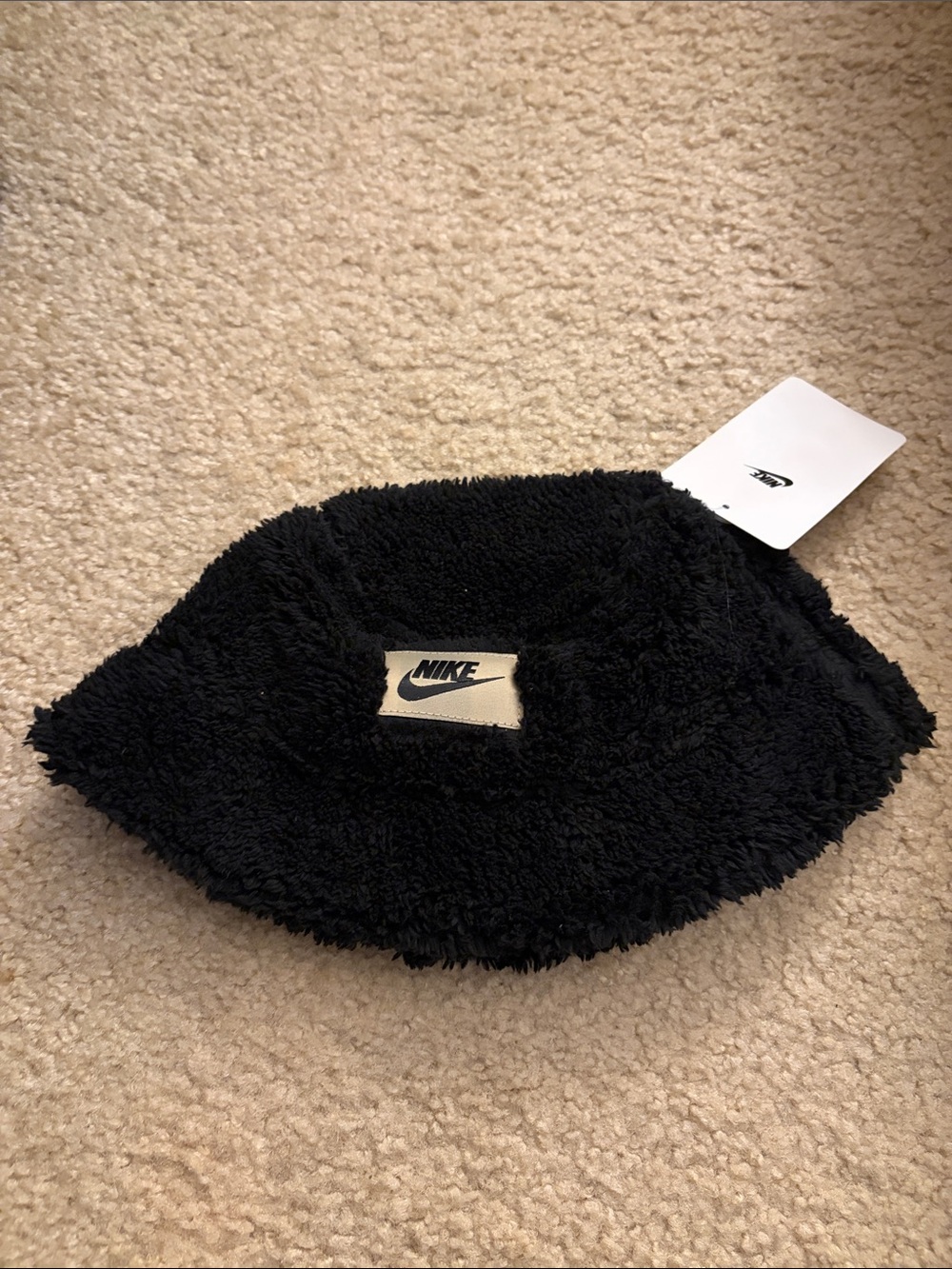 Nike Kids Black Fuzzy Bucket Hat with Logo Patch